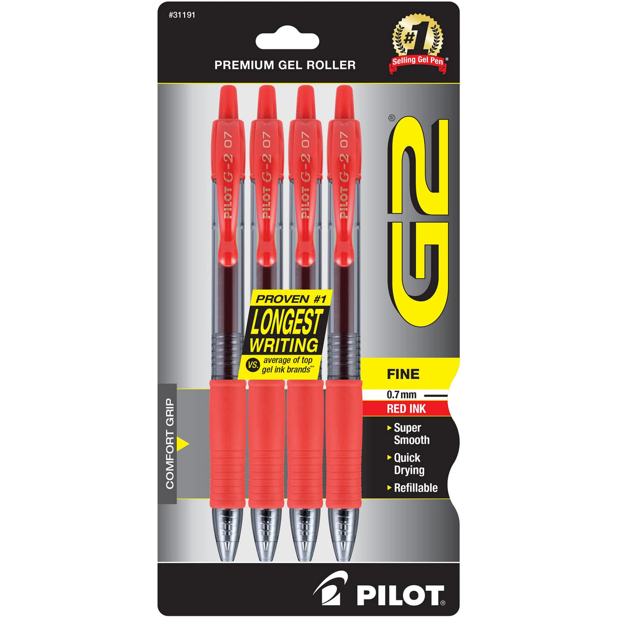 PILOT G2 Premium Gel Pens, Fine Point 0.7mm, Blue Ink, 4-Pack