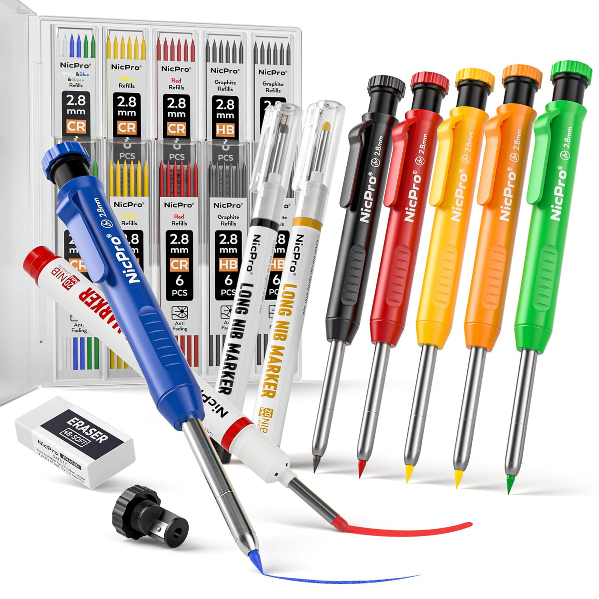 Nicpro 4Pack Carpenter Pencils w/Sharpener, Mechanical Construction Pencils
