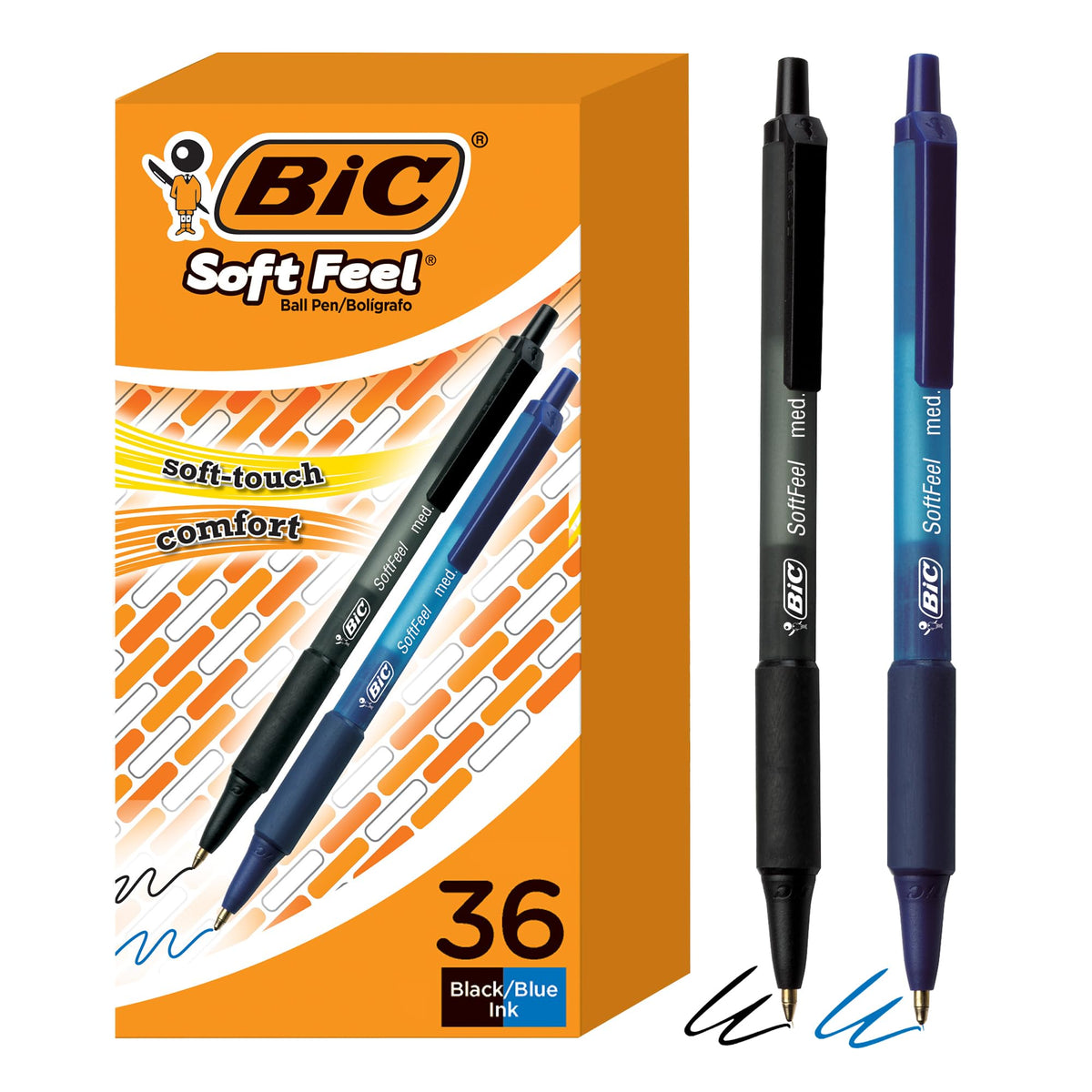 BIC Soft Feel Retractable Ballpoint Pen, 1.0 mm Medium Point, 36-Count