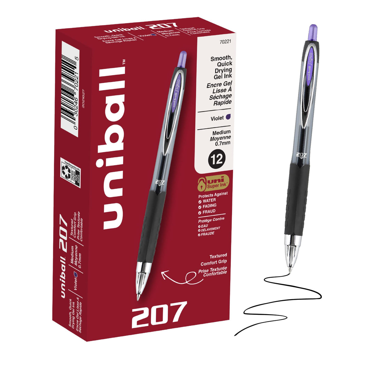 uniball™ 207 Gel Pens, Blue Ink, 0.7mm Medium Point, Retractable, 4 Count