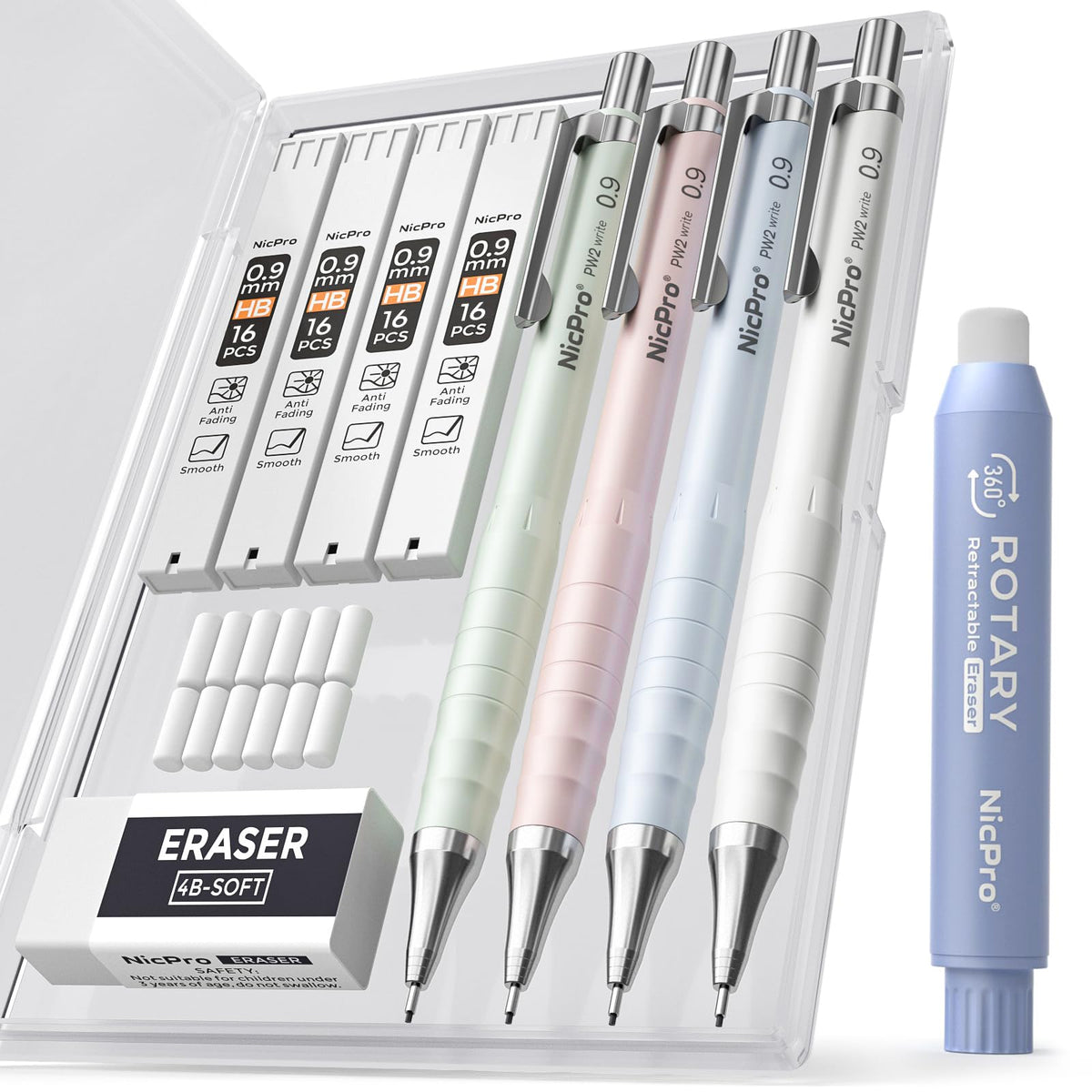 Nicpro Cute Mechanical Pencil Set, 4PCS 0.5&0.7 mm Pastel Drafting Pencils