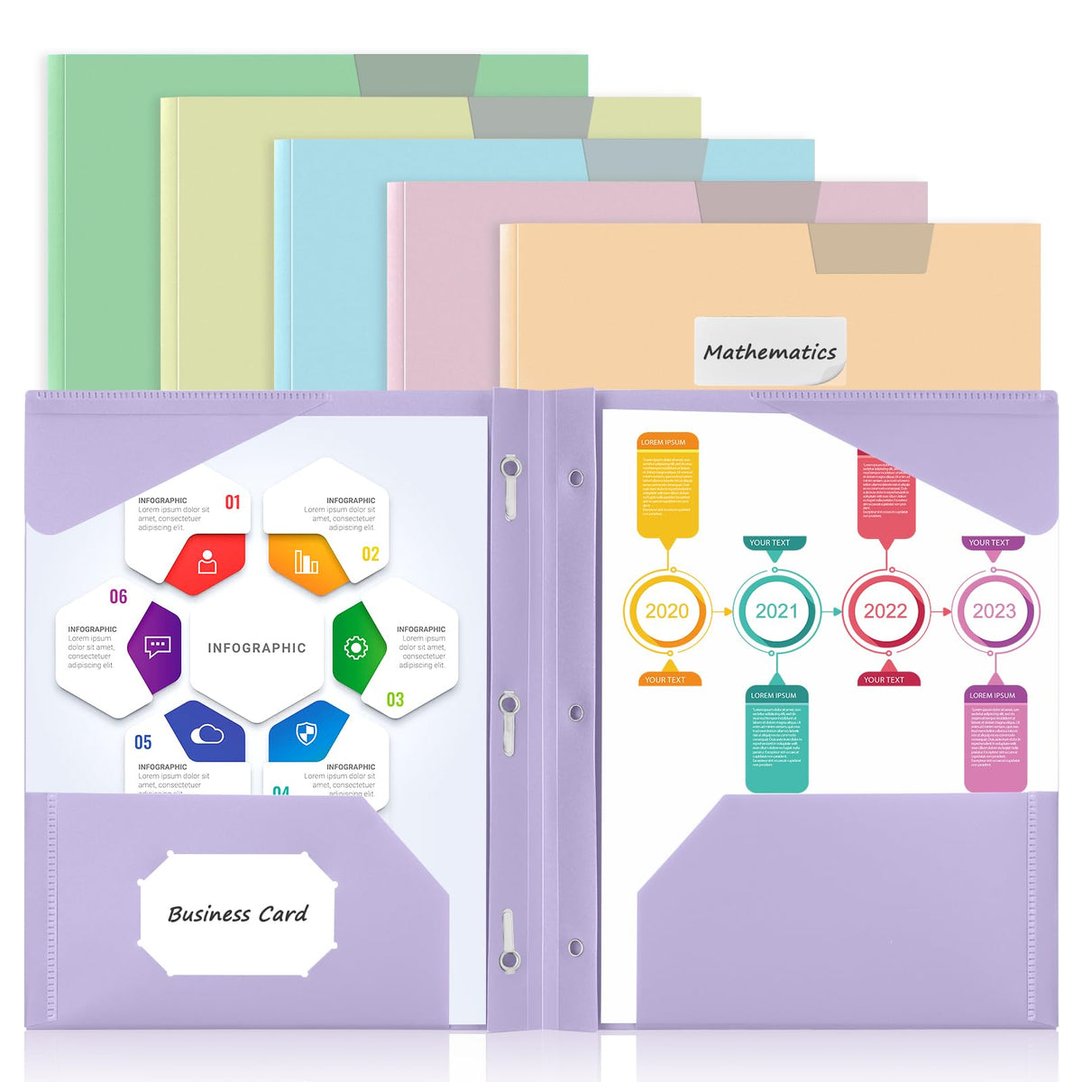 Sooez Plastic Folders with Pockets and Prongs, Pocket Folders with Prongs
