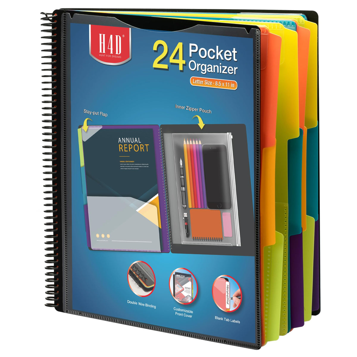 H4D 12 Pocket Poly Project Organizer, Multi Pocket Folder, Pastel Colors