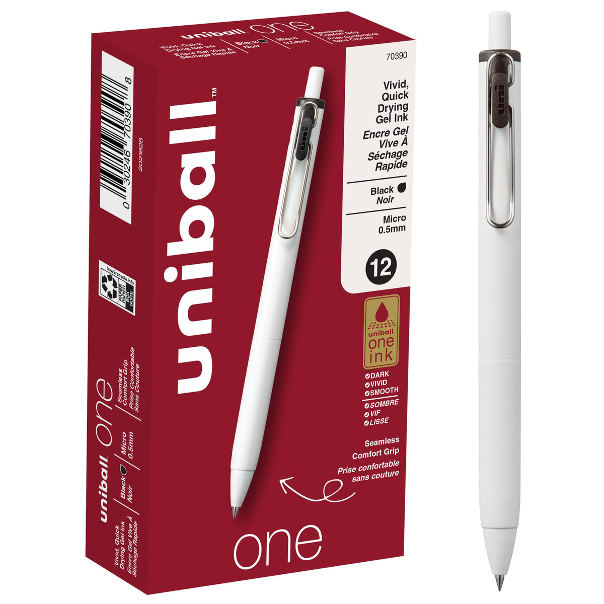 uniball™ one Retractable Gel Pens, Medium Point (0.7mm), Black Ink, 12 Pack