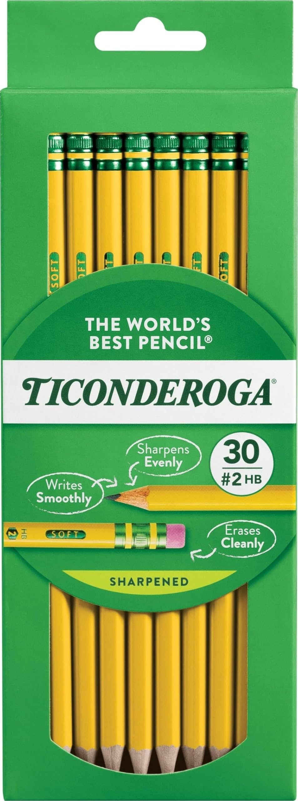 Ticonderoga Wood-Cased Pencils, Pre-Sharpened, 2 HB Soft, Yellow, 72 Count
