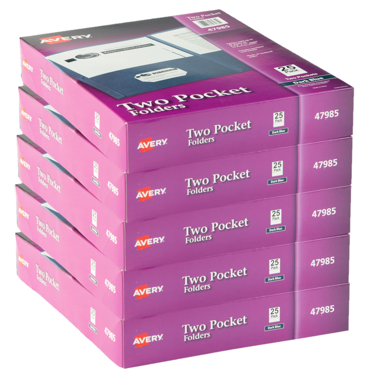 Avery Two Pocket Folders, Holds up to 40 Sheets, Business Card Slot, Ideal for Portfolios, Presentations and School, Dark Blue, Box of 25 (47985)