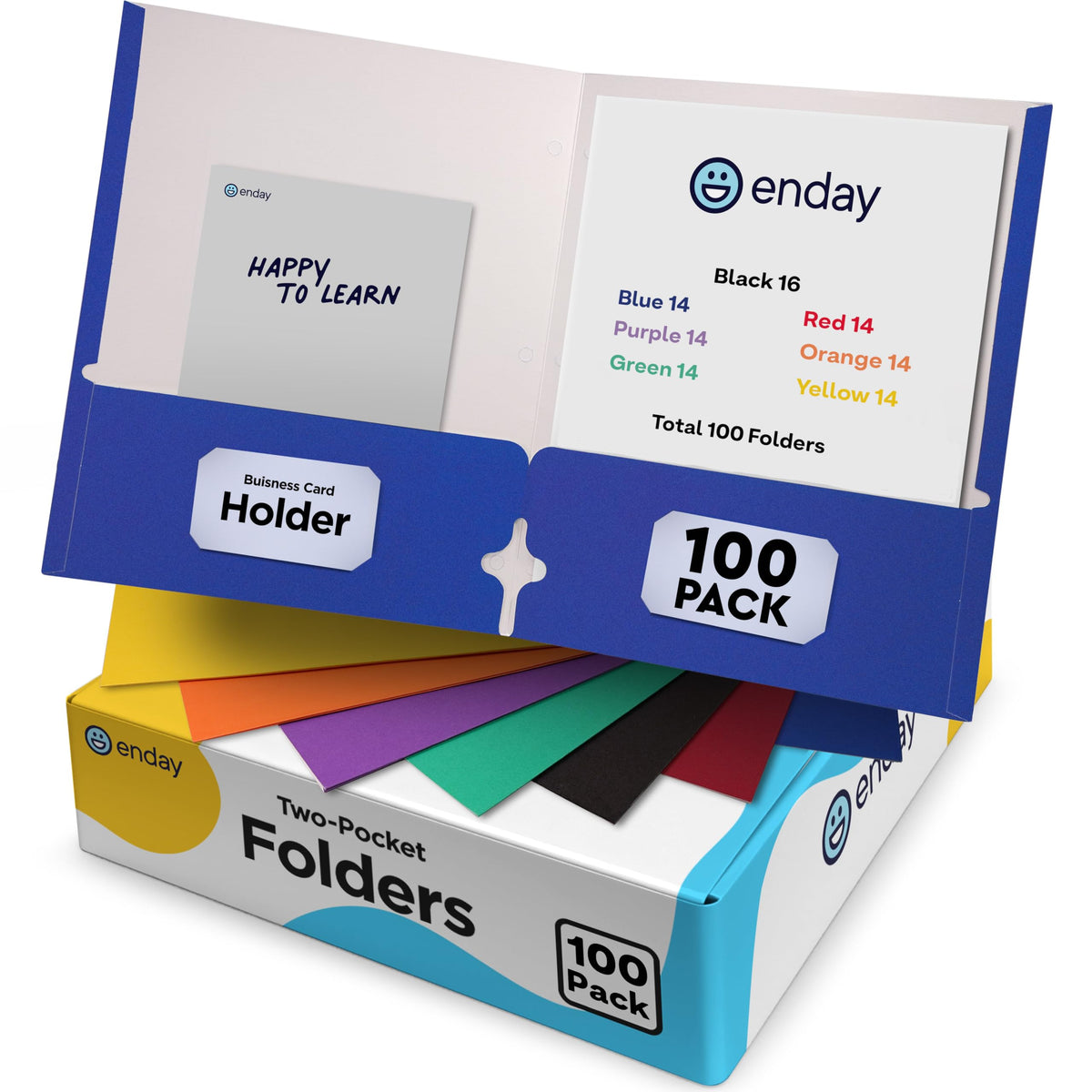 Black Paper Folders with Pockets (100 Pack) - Letter Size Two Pocket Folder Bulk, Premium Quality, Portfolio - by Enday