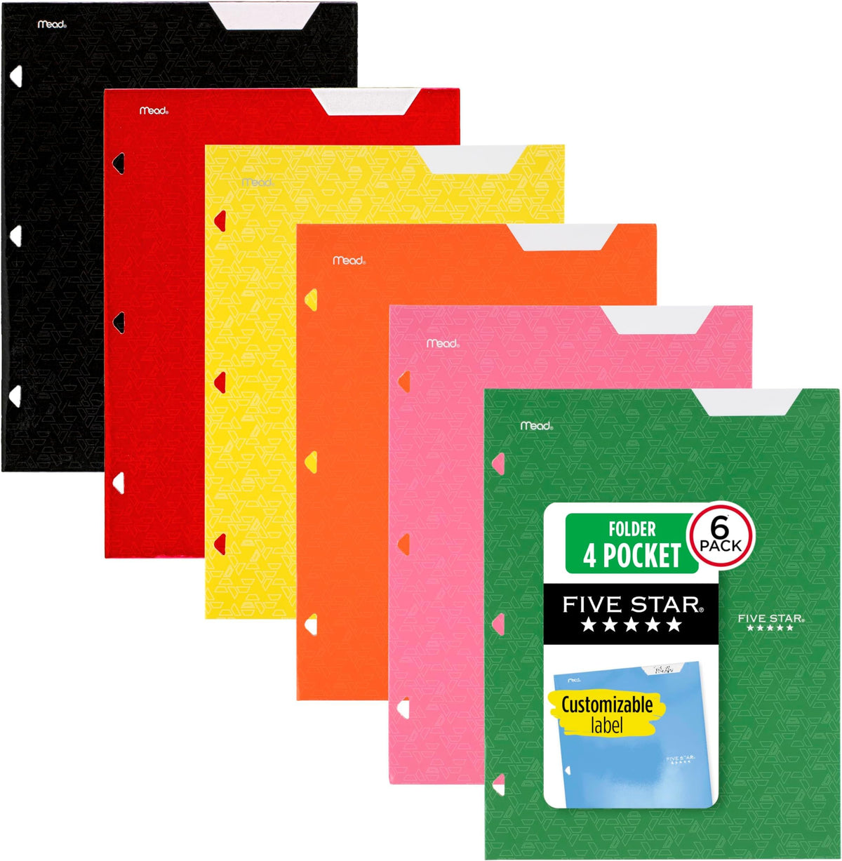 Five Star 4-Pocket Folder, 6 Pack, Paper Folder, Fits 3-Ring Binders, Holds 8-1/2" x 11" Paper, Assorted Colors (38056)
