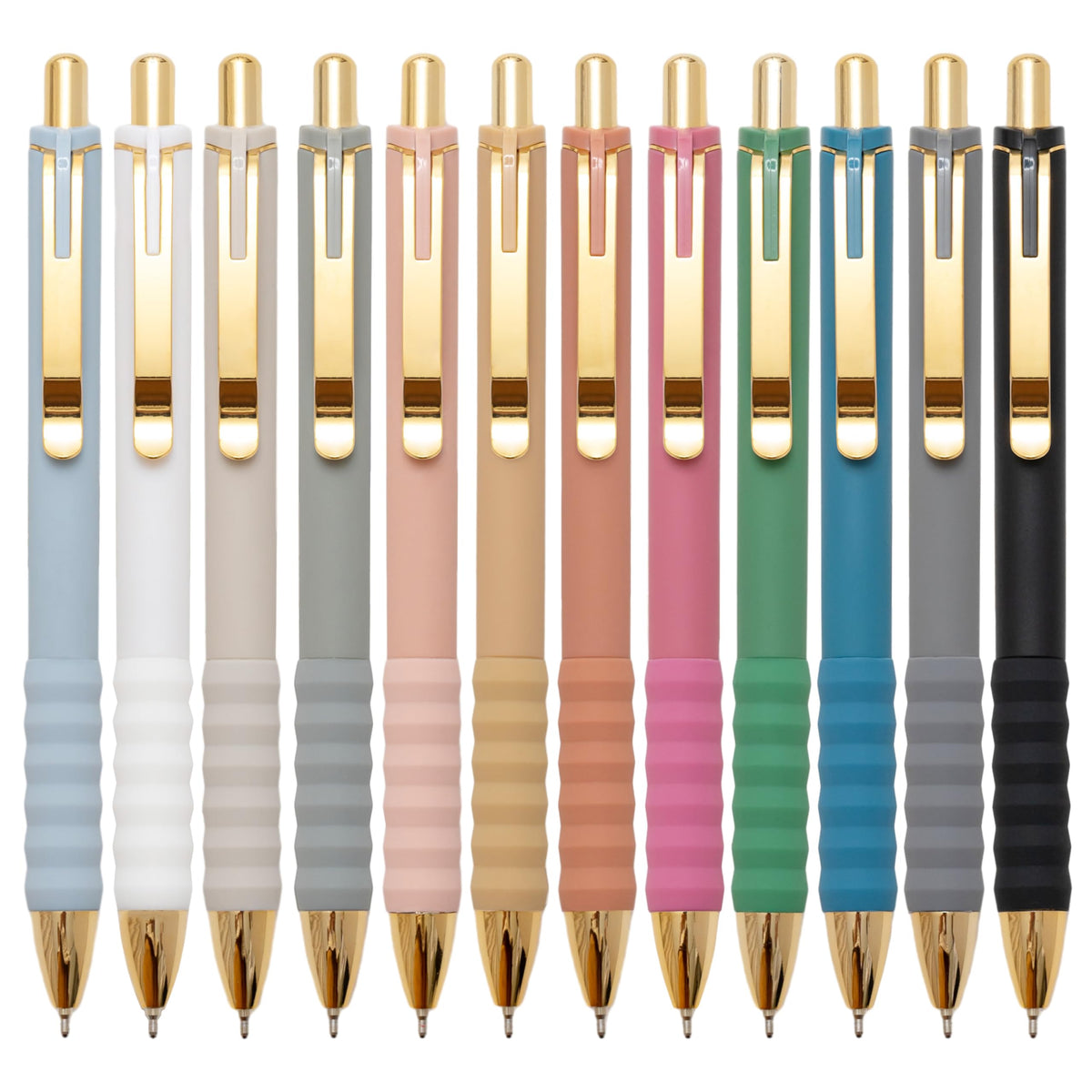 Linbsunne Ballpoint Pens Black Medium Point 1mm Pen with Super Soft Grip Ball Point Pen for Men Women Retractable Pens (silver-12 pcs)