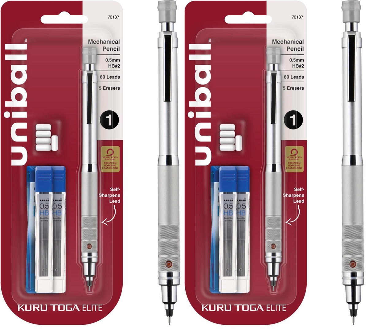 uniball™ Kuru Toga Elite Mechanical Pencil Kit, 0.5mm, HB, Silver, 1 Pack