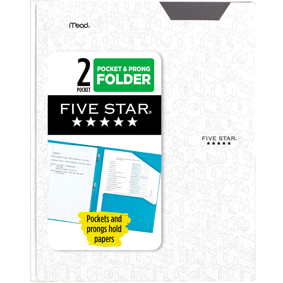 Five Star 2-Pocket Folder, Plastic Folder with Stay-Put Tabs and Prong Fasteners, Holds 8-1/2" x 11" Paper, Black (72113)