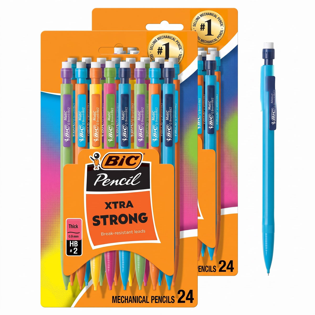 BIC Xtra Strong Mechanical Pencils with Erasers, Thick Point (0.9mm), 24-Count, Mechanical Pencils for School or Office Supplies