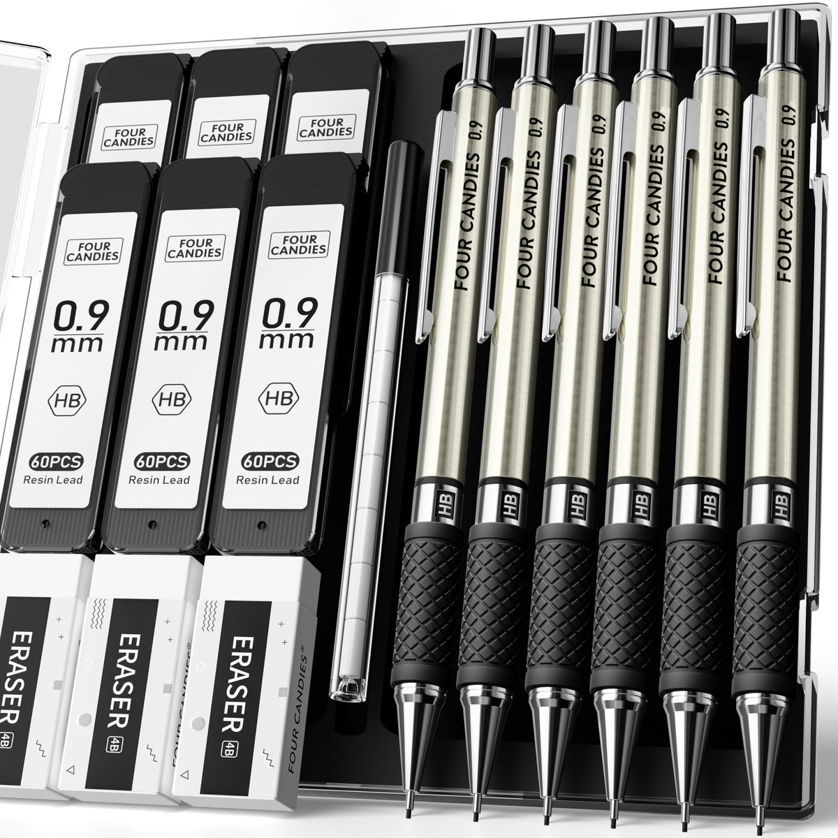 Metal Mechanical Pencil Set with Case, 3-Pack 0.5mm Fine Point Pencils