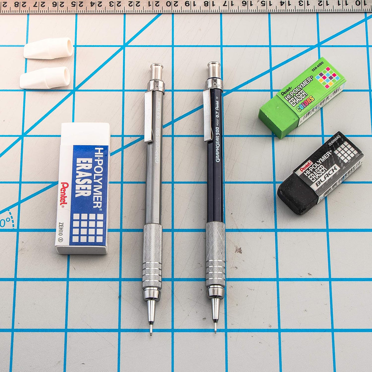 Pentel GraphGear 500 Mechanical Drafting Pencil, (0.5mm), Fine Line, Refill Lead and Mini Eraser (PG525LEBP)