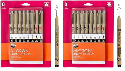 Sakura Pigma Micron Fineliner Pens, Black, Assorted Points - 6 Pack
