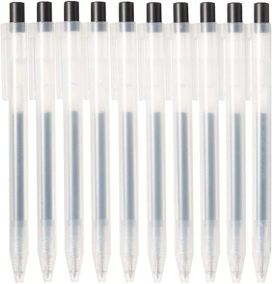 Muji Smooth Gel Ink Ballpoint Pen Knock Type 10-Pieces Set, 0.5 mm Nib Size, Black