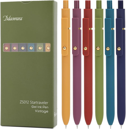 Ddaowanx Gel Pens,6 Pcs 0.5mm Retractable Quick Dry Black Ink Pens