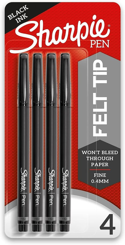 Sharpie Felt Tip Medium Point Black Pens, Drawing & Writing Pens Ideal for School Supplies, Office s and Teacher s, Quick-Drying, No Bleed