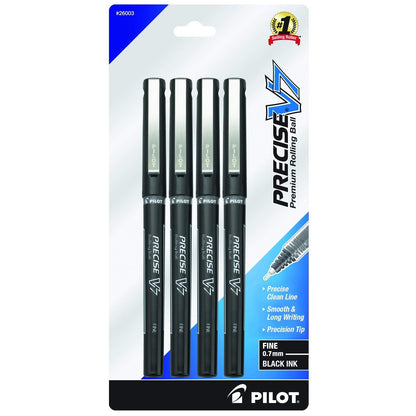 PILOT Precise V5 Stick Pens, Extra Fine Point 0.5mm, Black, 4-Pack