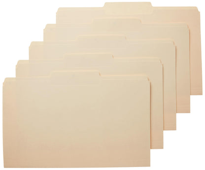 Amazon Basics Sturdy File Folders with Reinforced Tabs for Filing and Organization, 1/3-Cut Tab, Assorted Positions, Letter Size, 8.5x11 inches, Manila, 100-Pack