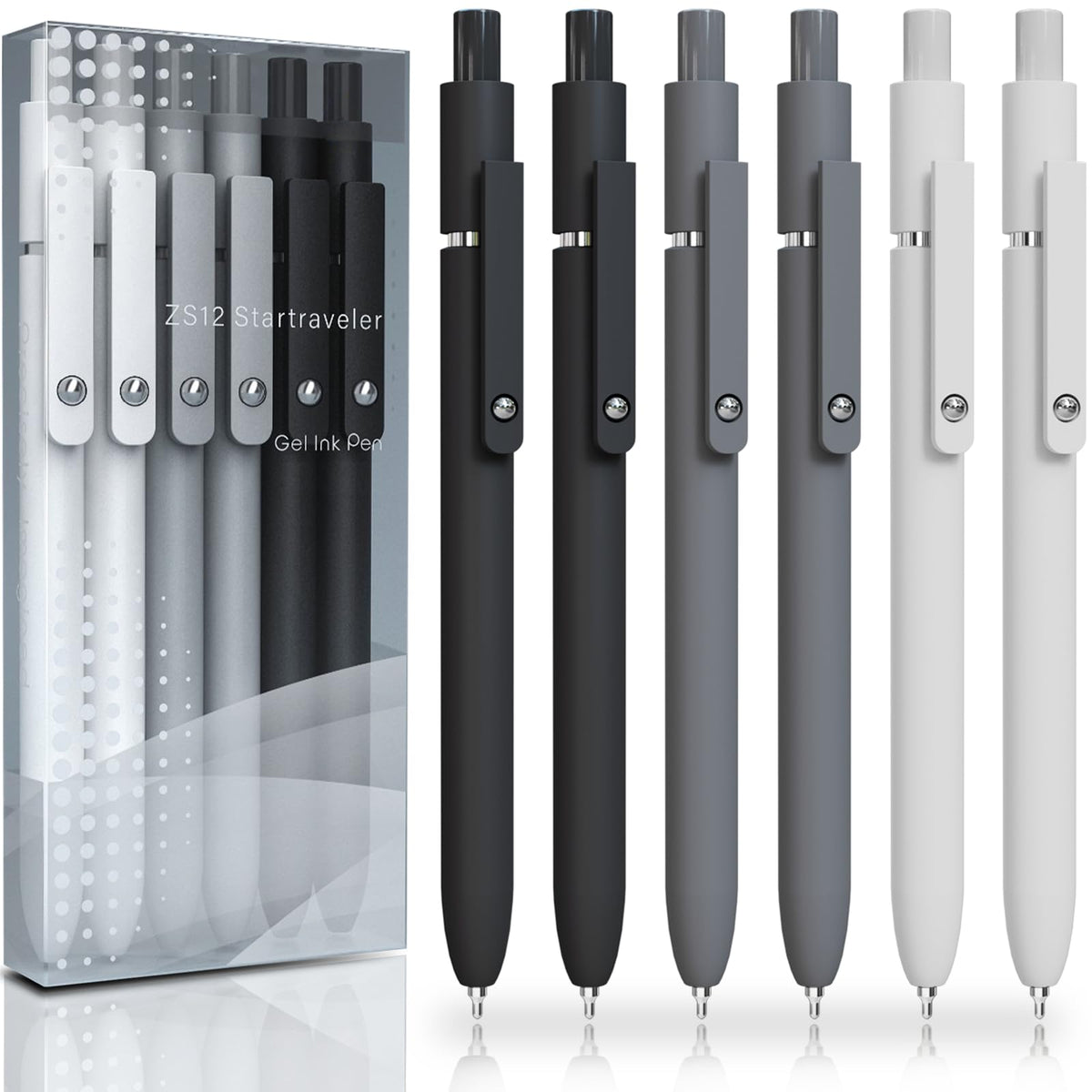 ACEES Gel Pens, 6 Pcs Retractable Quick Dry Black Ink Pen, 0.5mm Fine Point