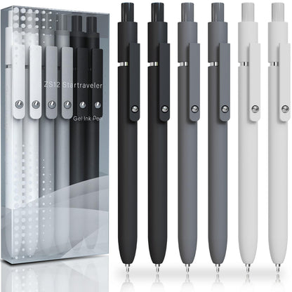 ACEES Gel Pens, 6 Pcs Retractable Quick Dry Black Ink Pen, 0.5mm Fine Point