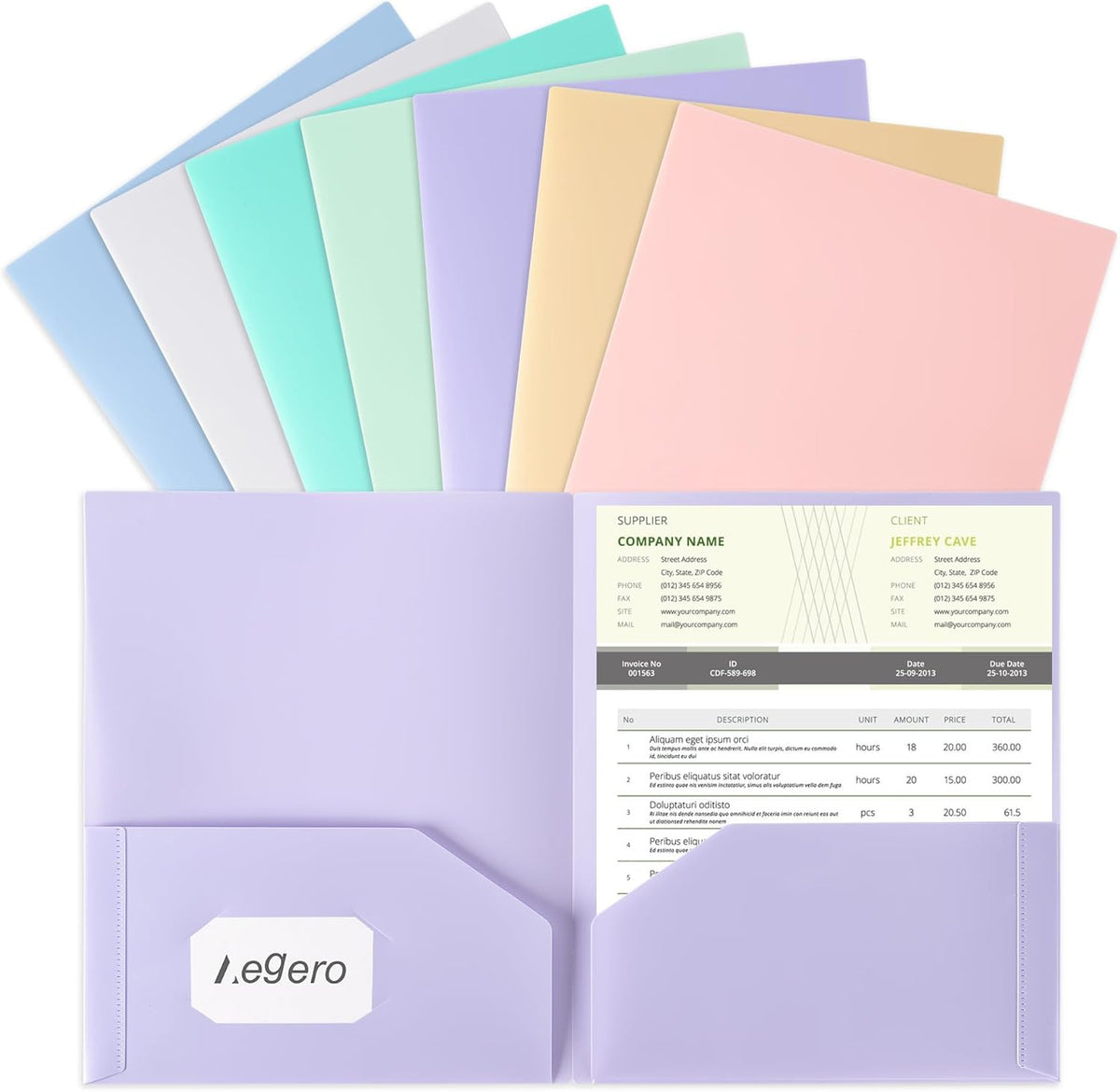 Aegero Plastic Folders with Pockets (7 Pack, Sweet Colors)