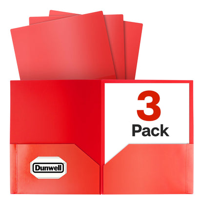 Dunwell Plastic 2-Pocket Folders, Black, 3 Pack, Heavy-Duty Poly