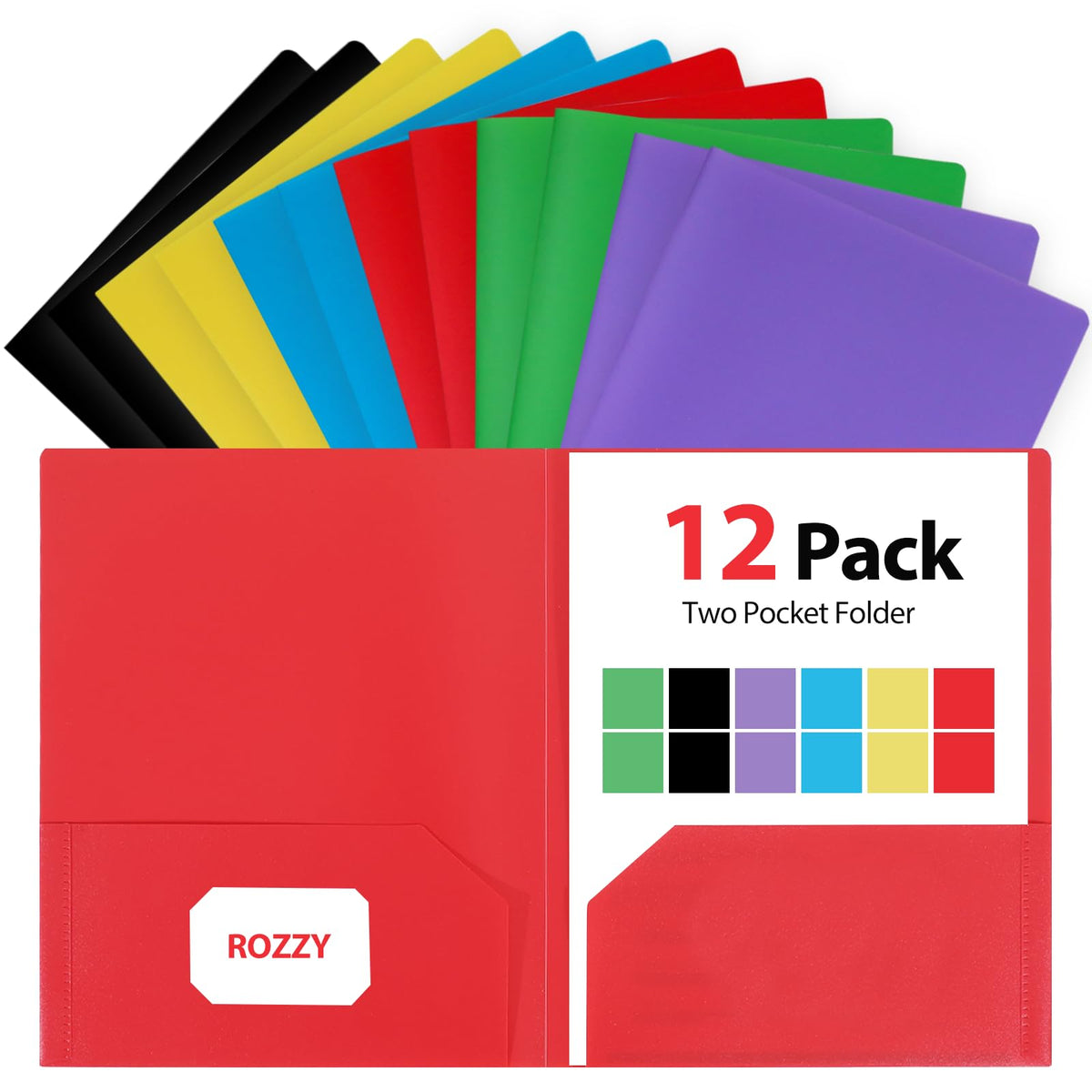 Plastic Folders with Pockets, 6 Rainbow Colors, 2 Pocket, Letter Size