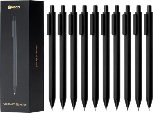 Kaco Gel Pens 0.5 mm Fine Point Black Ink 10PCS, Quick Dry Smooth Writing