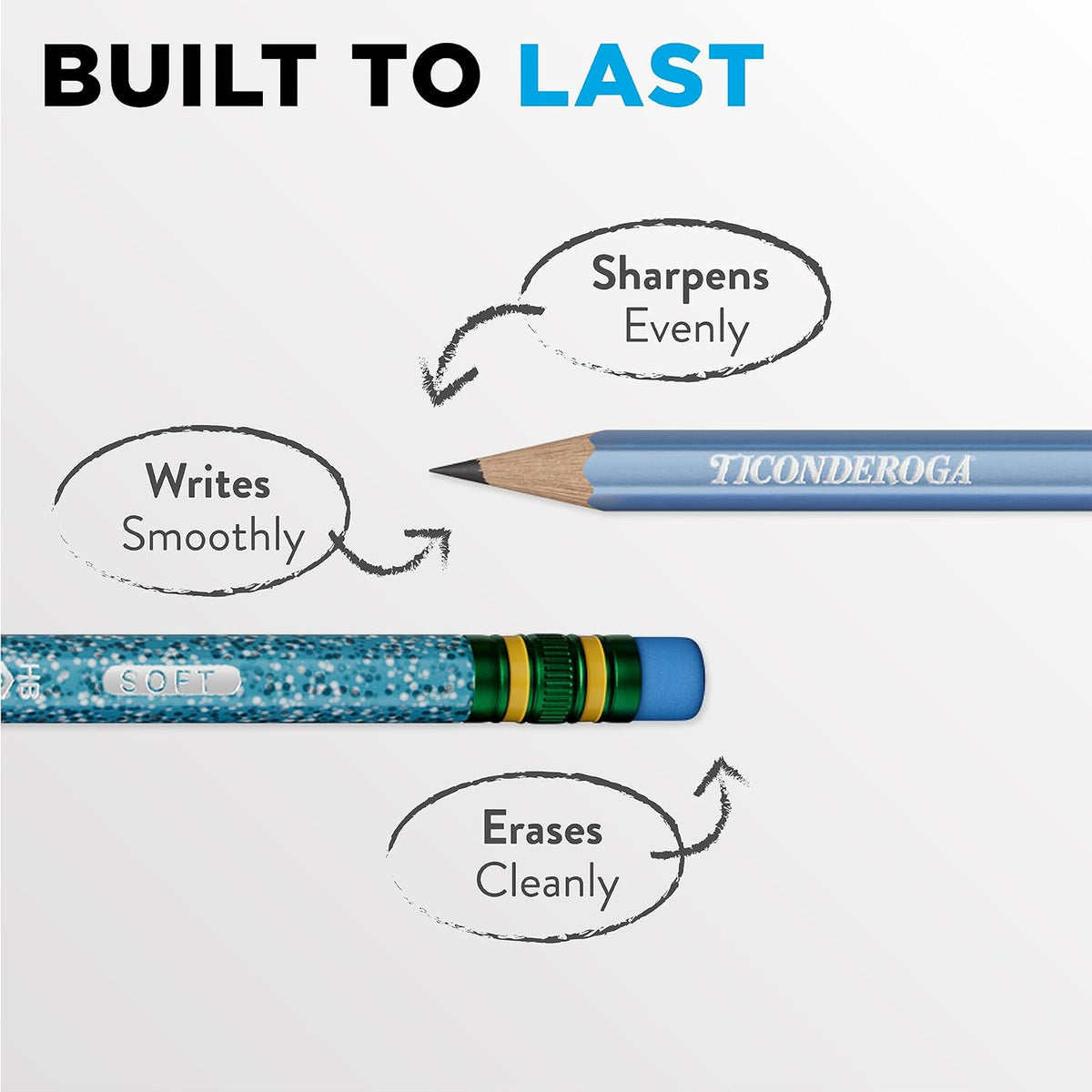 Ticonderoga Wood-Cased Pencils Pre-Sharpened, Arctic Blues, 10 Count
