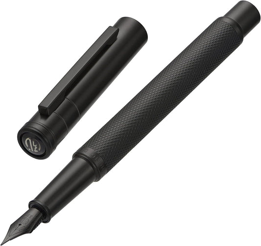 Matte Black Forest Fountain Pen Extra Fine Nib Classic Design with Converter and Metal Pen Box Set by Asvine