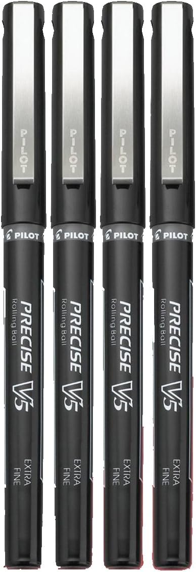 PILOT Precise V5 Stick Pens, Extra Fine Point 0.5mm, Black, 4-Pack