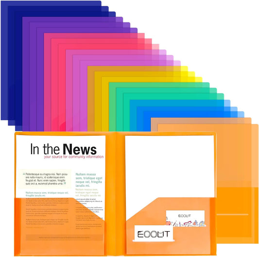 EOOUT Clear Folders with 2 Pockets, 24pcs Plastic Pocket Folders for Office Students and School, Letter Size, A4 Size, 8 Assorted Colors