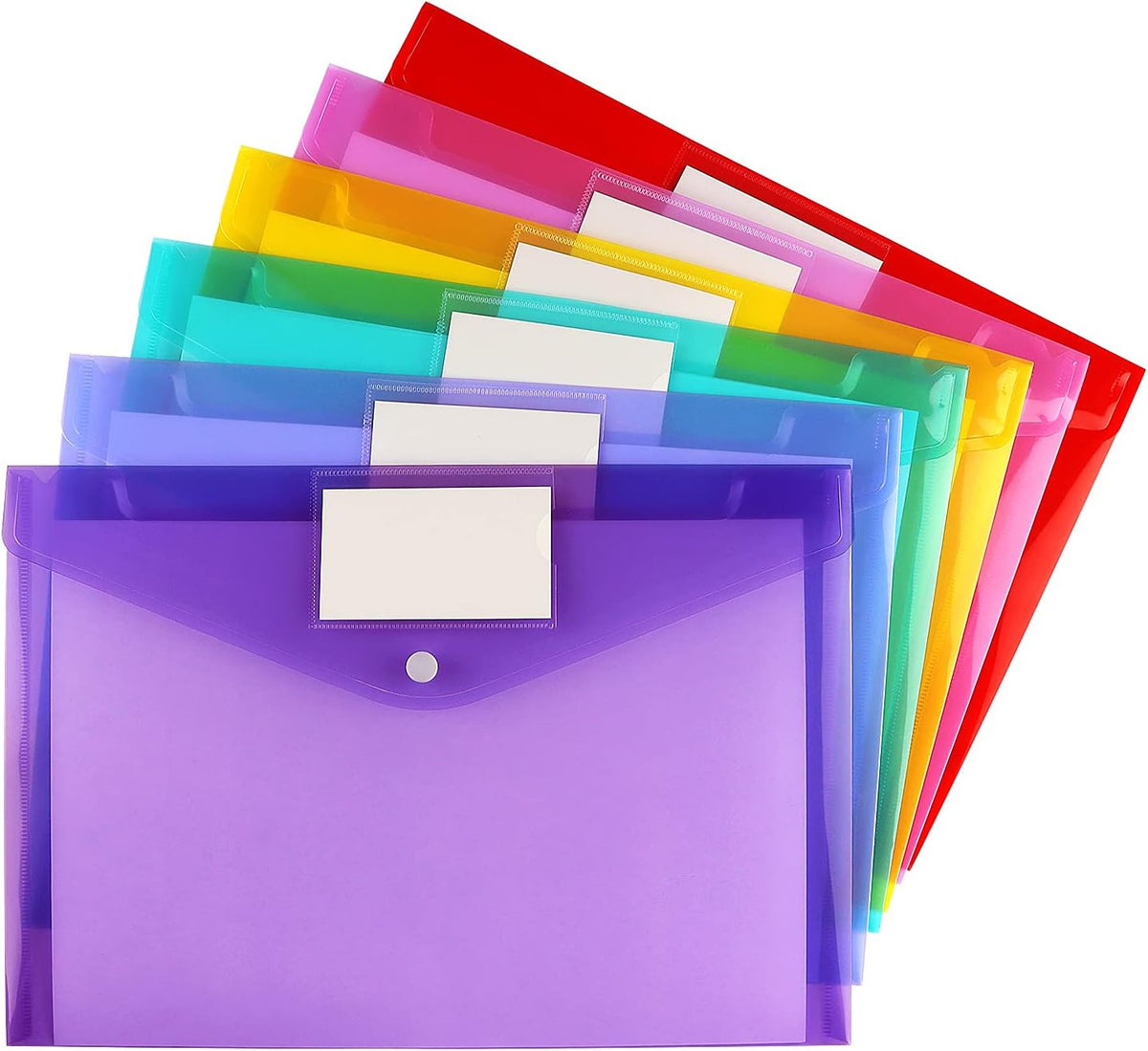 6 Pack Clear Document Folders Plastic Envelopes, A4 Size, 6 Colors