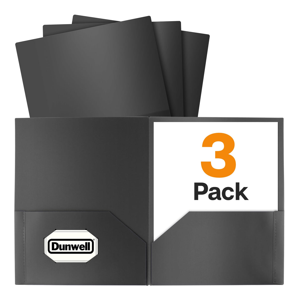 Dunwell Plastic 2-Pocket Folders, Black, 3 Pack, Heavy-Duty Poly