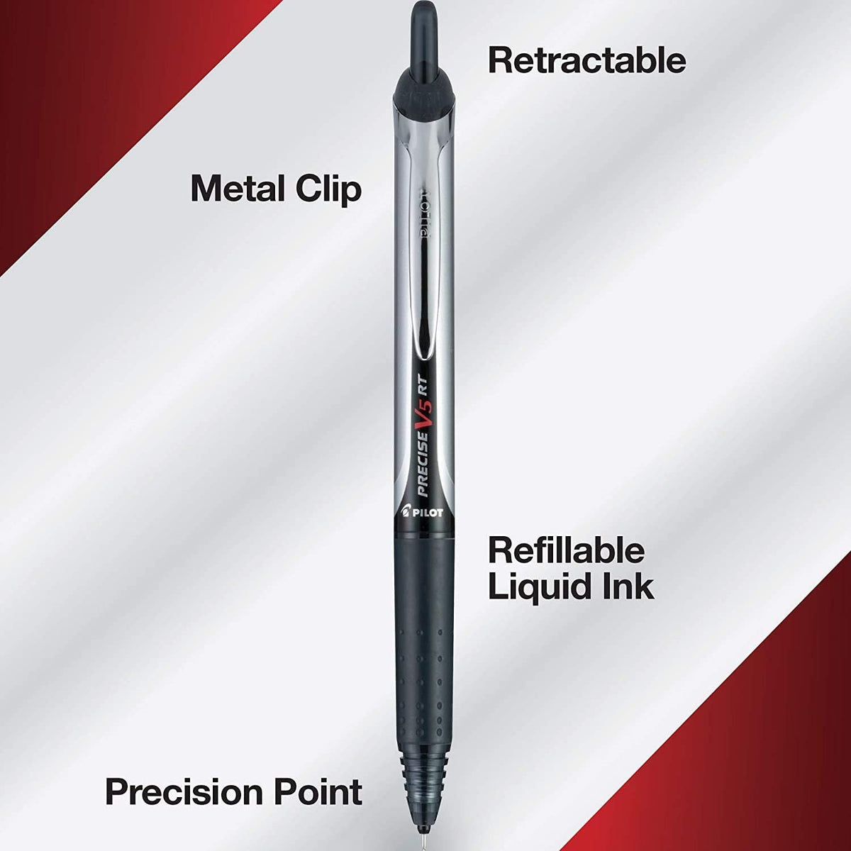 PILOT Precise V5 RT Retractable Rollerball Pens, 0.5mm, Black, 12-Pack