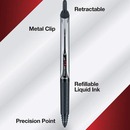 PILOT Precise V5 RT Retractable Rollerball Pens, 0.5mm, Black, 12-Pack