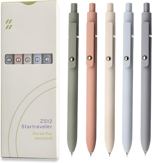 UIXJODO Gel Pens, 5 Pcs 0.5mm Black Ink Pens Fine Point Smooth Writing Pens, High-End Series Pens for Journaling Note Taking, Cute Office School Supplies Gifts for Women Men (Morandi)