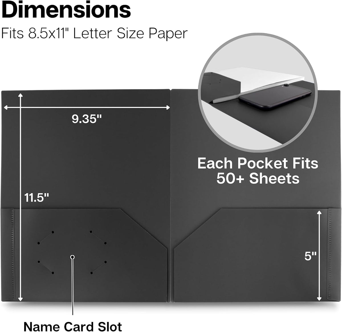 Dunwell Plastic 2-Pocket Folders, Black, 3 Pack, Heavy-Duty Poly