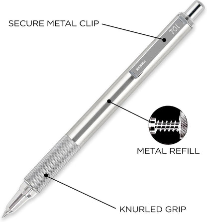 Zebra Pen STEEL F-701 Retractable Ballpoint Pen, Black Ink, 0.8mm, 3-Pack