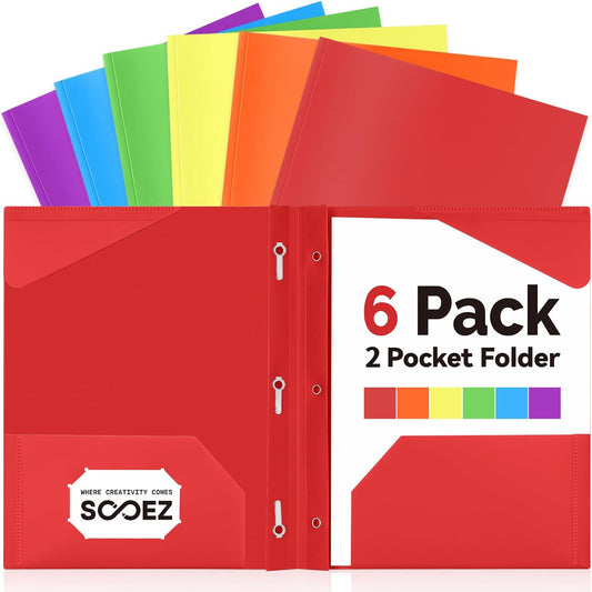 Sooez Plastic Folders with Pockets and Prongs, Pocket Folders with Prongs