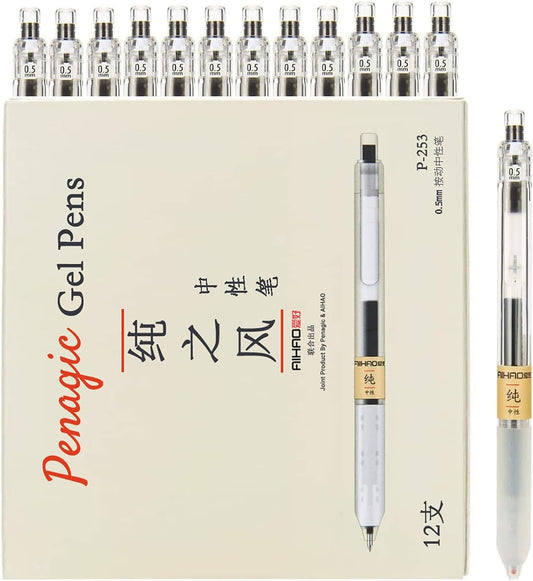 Gel Pens 0.5mm, 12 Pcs, Retractable Pen, Black 0.5 Fine Point
