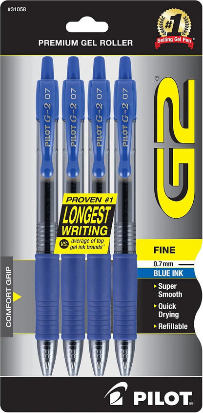 PILOT G2 Premium Gel Pens, Fine Point 0.7mm, Blue Ink, 4-Pack