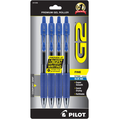 PILOT G2 Premium Gel Pens, Fine Point 0.7mm, Blue Ink, 4-Pack