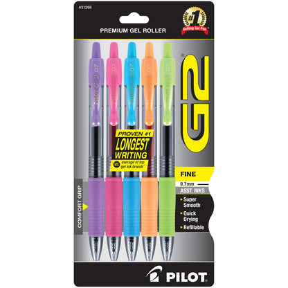 PILOT G2 Premium Gel Pens, Fine Point 0.7mm, Black Ink, 5-Pack