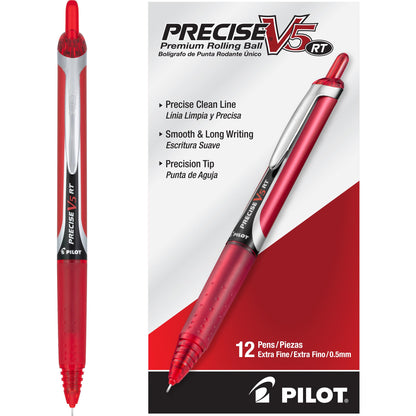 PILOT Precise V5 RT Retractable Rollerball Pens, 0.5mm, Black, 12-Pack