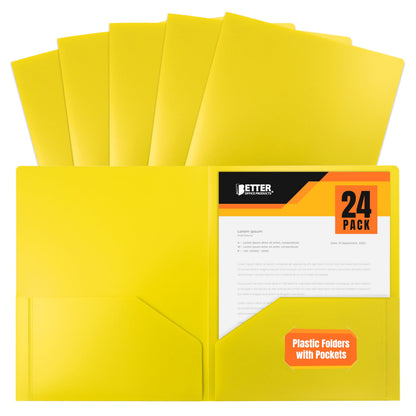 Better Office Products Heavyweight Plastic 2 Pocket Portfolio Folder, Letter Size Poly Folders 24 Pack (Black)
