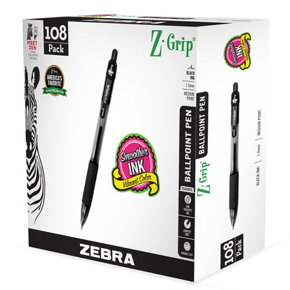 Zebra Pen Z-Grip Retractable Ballpoint Pen, Black Ink, 1.0mm, 24 Bulk-Pack
