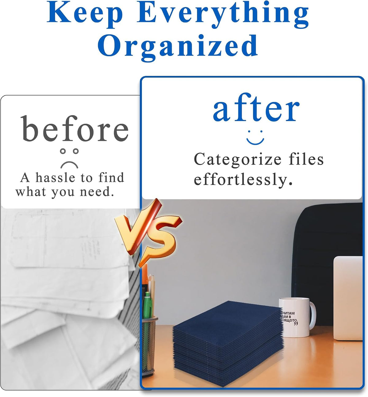 Zzrywuty 50 Packs Two Pocket File Folders with Business Card Slot,Textured Paper,Letter Size,Holds 100 Plus Sheets for School,Office,Business,Royal Blue